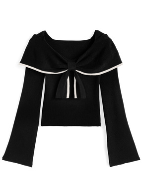 配色リボンニットトップス