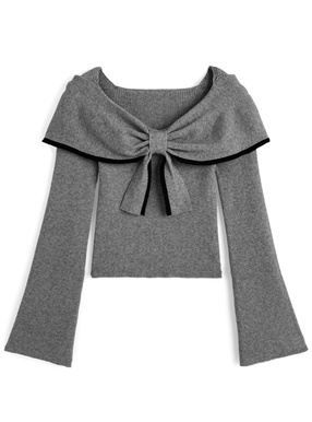 配色リボンニットトップス