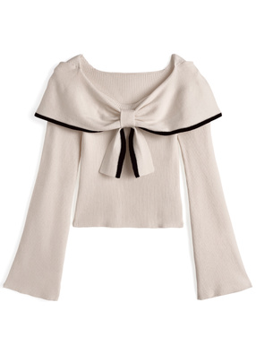 配色リボンニットトップス