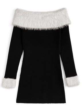 シャギーオフショルダーニットミニワンピース