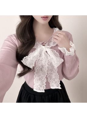 レースリボンニットカーディガン