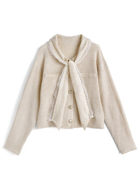 レースリボンニットカーディガン