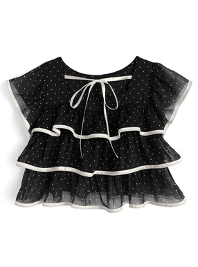 ドット柄ティアードフリルリボンシアートップス