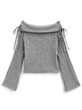 レースアップオフショルダーニットトップス