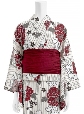 ストライプ花柄浴衣セット