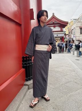 しじら織りストライプメンズ浴衣セット