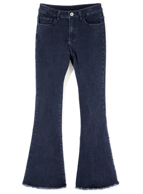 裾フリンジフレアデニムパンツ