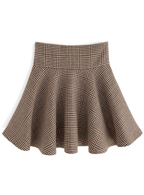 インパン裏地付きチェック柄フレアミニスカート
