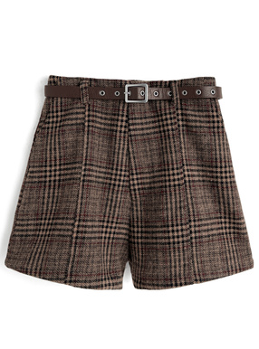 ベルト付きチェック柄ショートパンツ