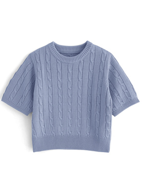 ケーブル編み半袖ニットトップス