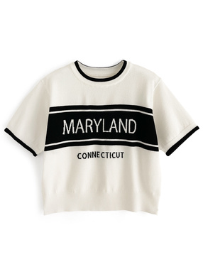 ロゴ配色ショート丈ニットトップス