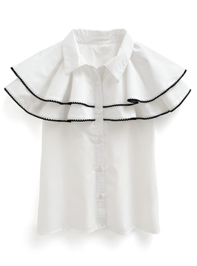 配色レースダブルケープカラーブラウス