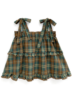 チェック柄ショルダーリボンティアードトップス