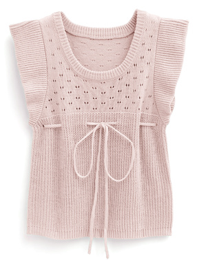 透かし編みニットリボンノースリーブトップス