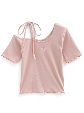 リボン刺繍ワンショルダートップス