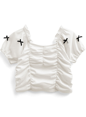 リボンギャザーフリルトップス