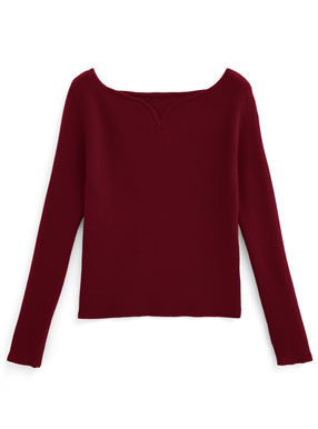 ハートネックリブニットトップス