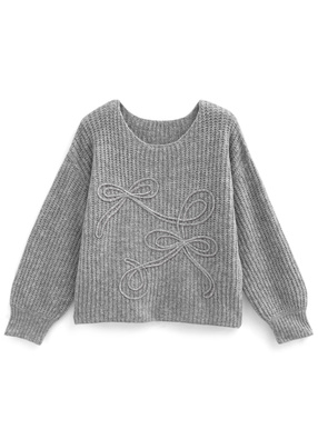 リボン柄ライン刺繍ニットトップス