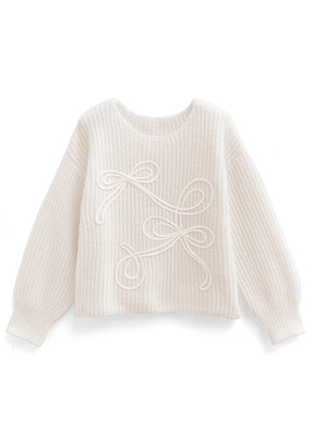 リボン柄ライン刺繍ニットトップス