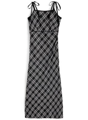 リボンバイアスチェック柄マキシワンピース