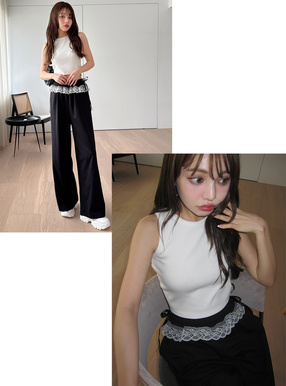 リボンレースフリルスウェットパンツ
