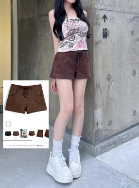 レースアップスエードショートパンツ