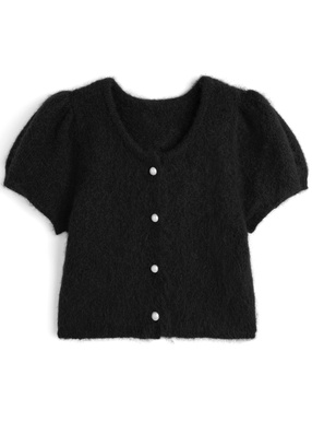 パールボタンショート丈ニットカーディガン