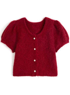 パールボタンショート丈ニットカーディガン
