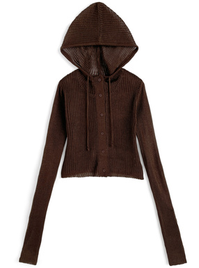 フード付き透かし編みニットカーディガン