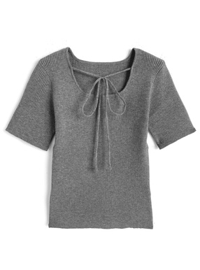 リボンリブニットトップス