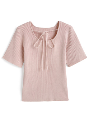 リボンリブニットトップス