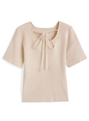 リボンリブニットトップス
