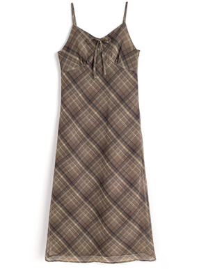 チェック柄シフォンキャミソールワンピース