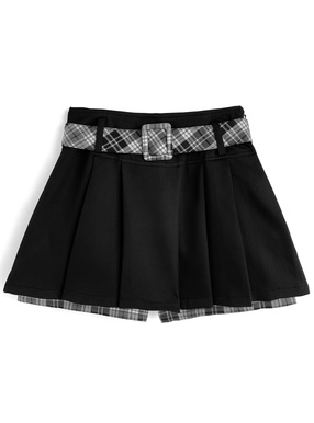 ベルト付きチェック柄レイヤード風キュロット