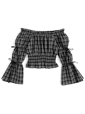 2Wayチェック柄リボンブラウス