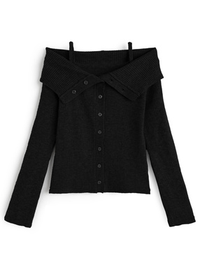 オフショルダーリブニットトップス