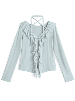 ホルターネックラッフルフリルトップス