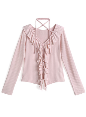 ホルターネックラッフルフリルトップス