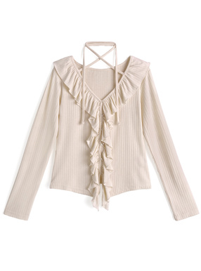 ホルターネックラッフルフリルトップス