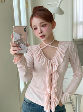 ホルターネックラッフルフリルトップス