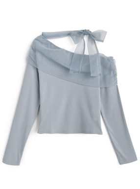 チュールドッキングリボンワンショルダートップス