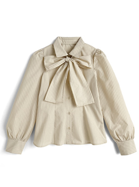 ストライプ柄ボウタイ付きブラウス