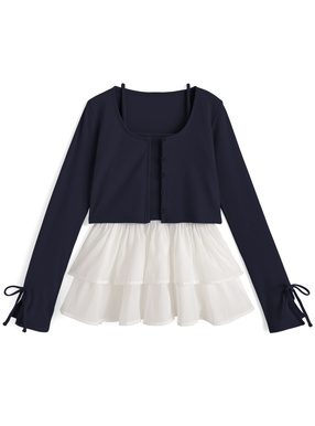 リボンカーディガン×フリルドッキングキャミソールアンサンブル