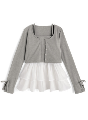 リボンカーディガン×フリルドッキングキャミソールアンサンブル