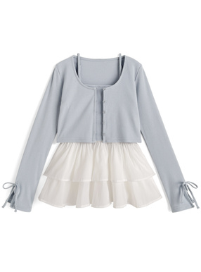 リボンカーディガン×フリルドッキングキャミソールアンサンブル