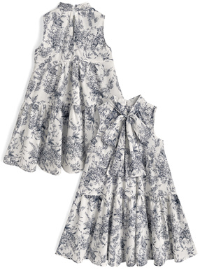 花柄リボンタイノースリーブミニワンピース