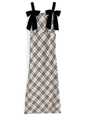 バイアスチェック柄ダブルリボンワンピース