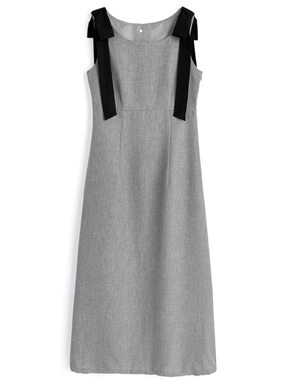 ショルダーリボンノースリーブロングワンピース