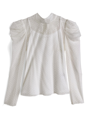 キャミソール付きドット柄バックリボンシアートップス