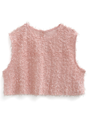 フリルフリンジノースリーブトップス